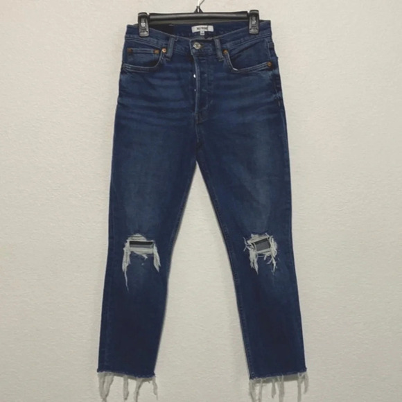 Re/Done 90's High Rise Dusk Destroy Ankle Crop Jeans Distressed Size 27 - Picture 2 of 13